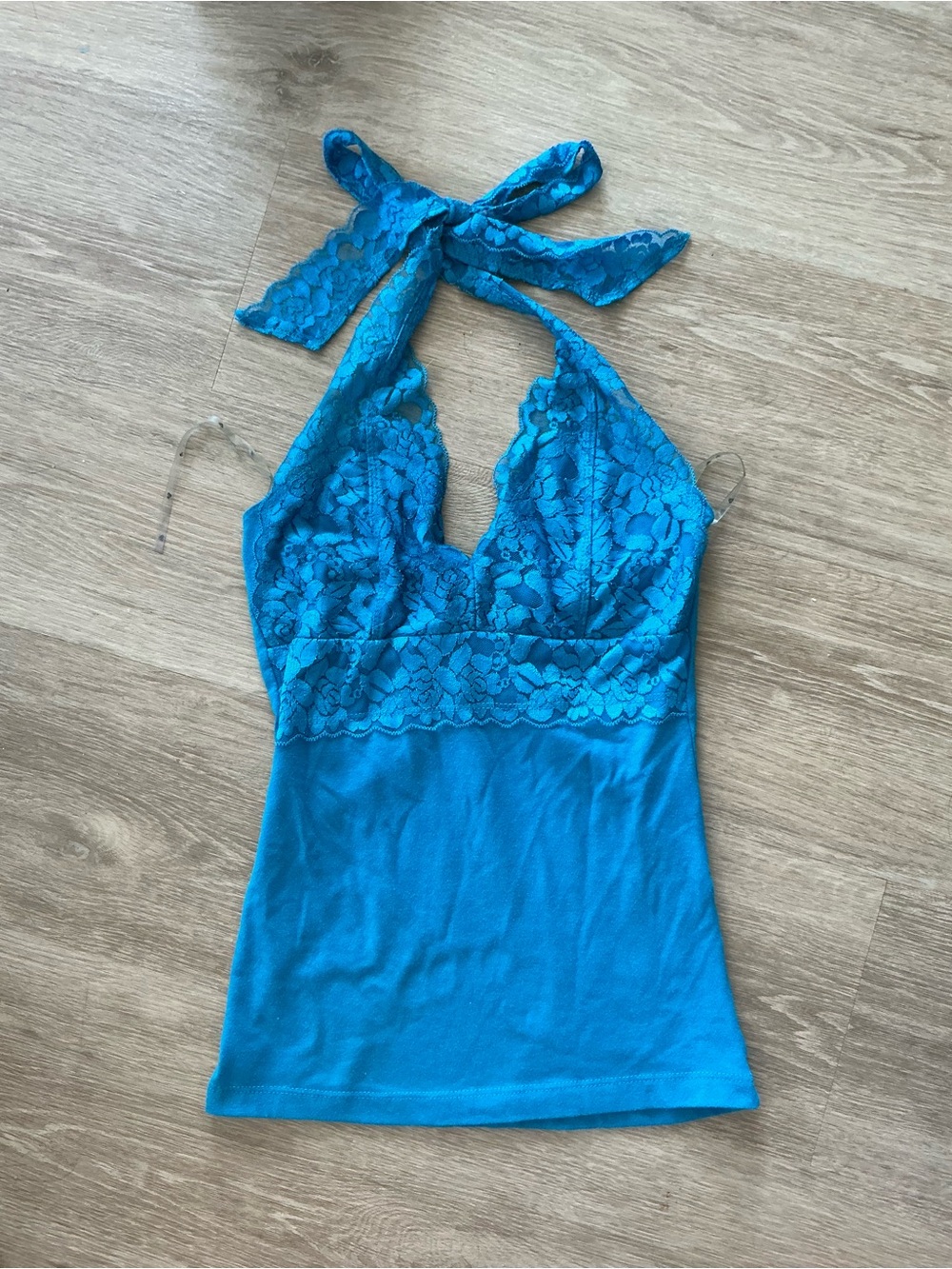 💙🐬☀️ vintage Y2K Lace Halter Cami Tank Top Blue tie back open back